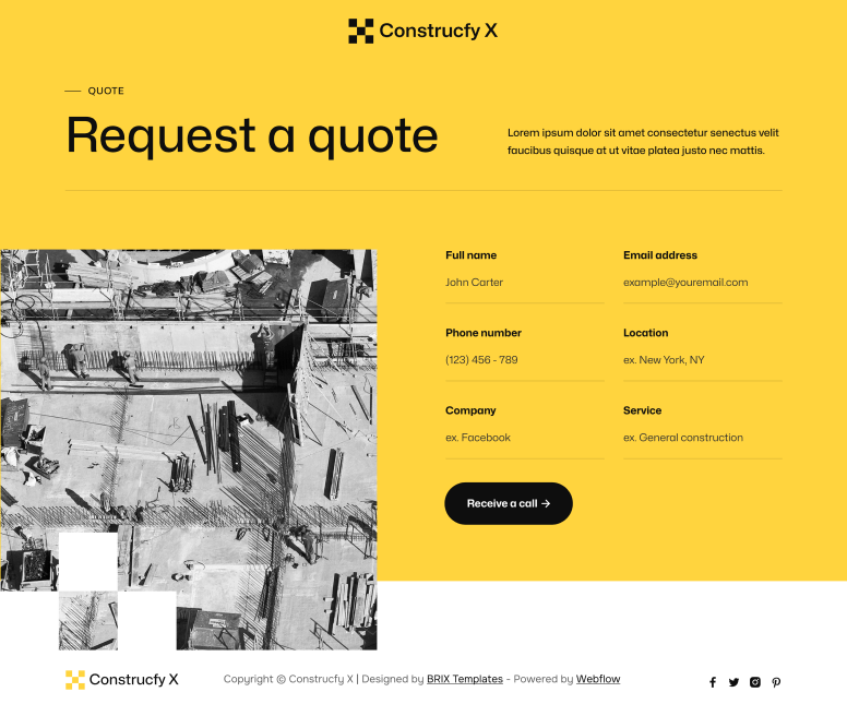 Contructify X - Request A Quote Page - Construction Webflow Template